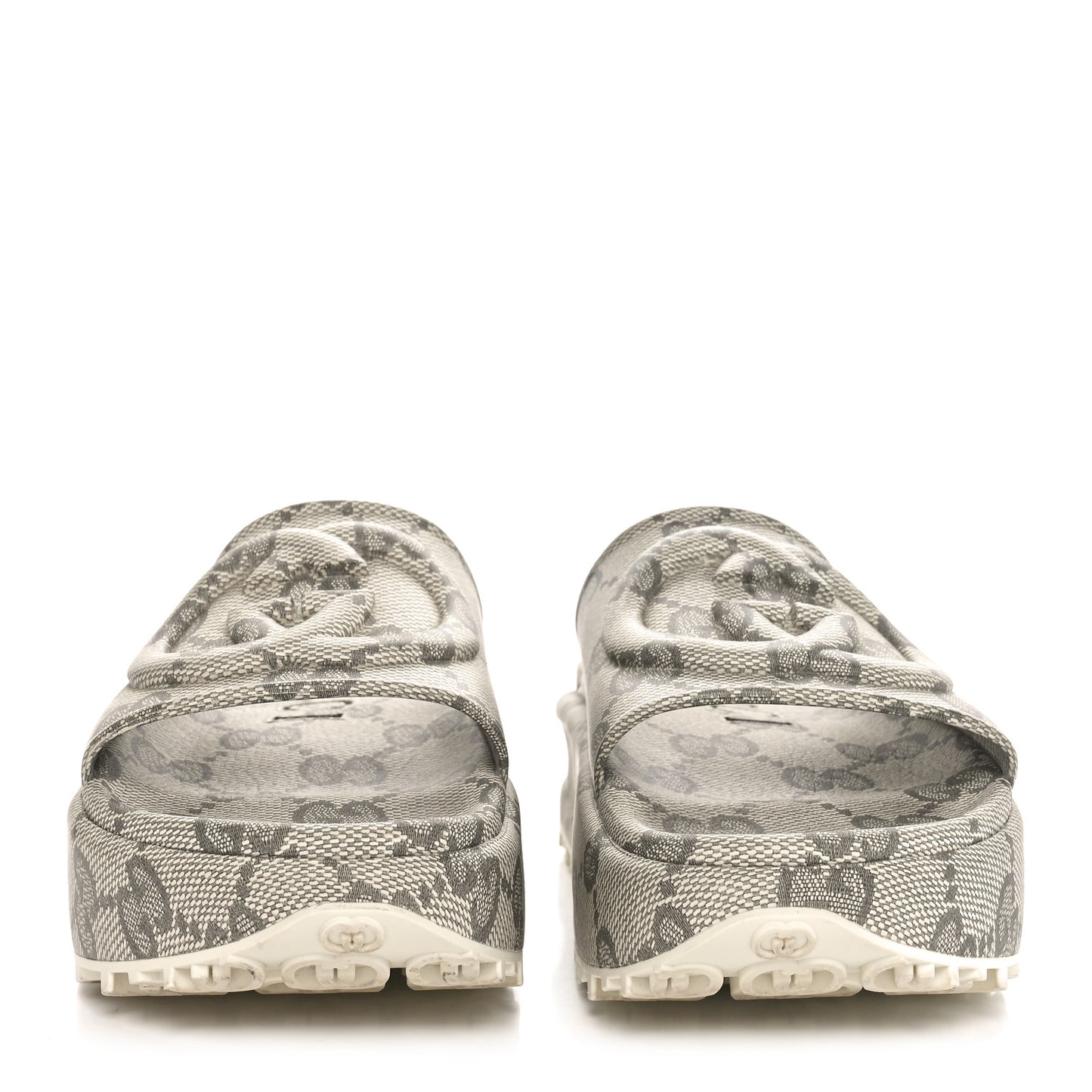 Cubic Rubber GG Monogram Womens Interlocking G Platform 42mm Slide Sandals 39 Beige Ebony