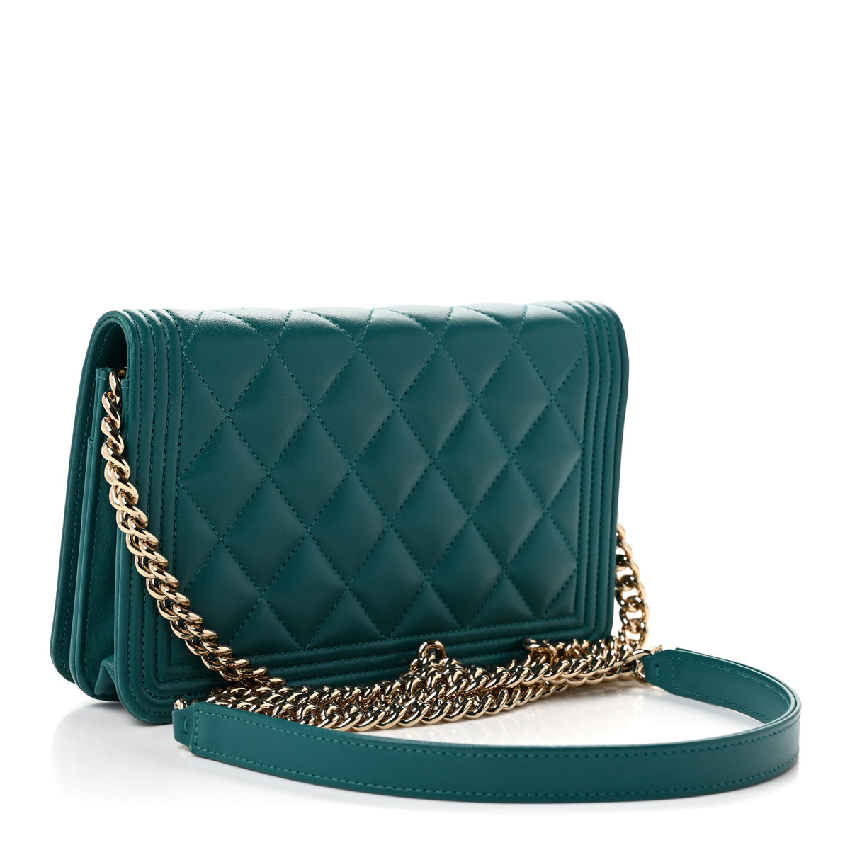 Chanel Lambskin Quilted Boy Wallet On Chain WOC Green 3 of 12