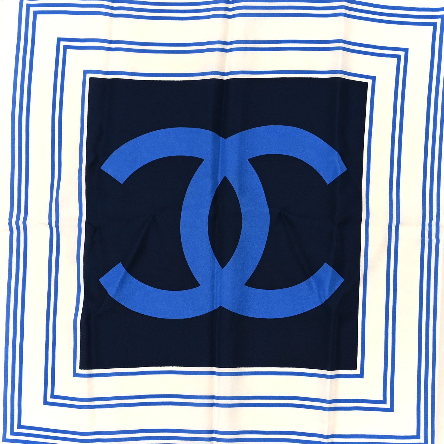 Silk CC Square Scarf Blue Ecru