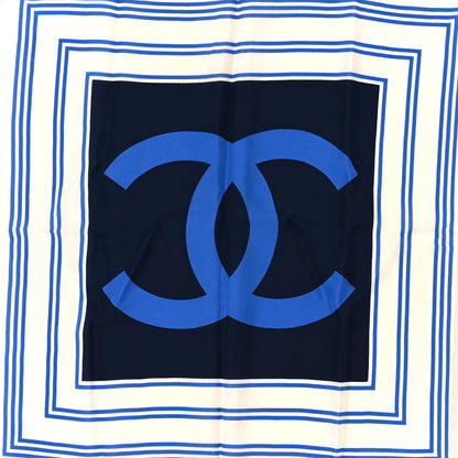 Chanel Silk CC Square Scarf Blue Ecru 2 of 3