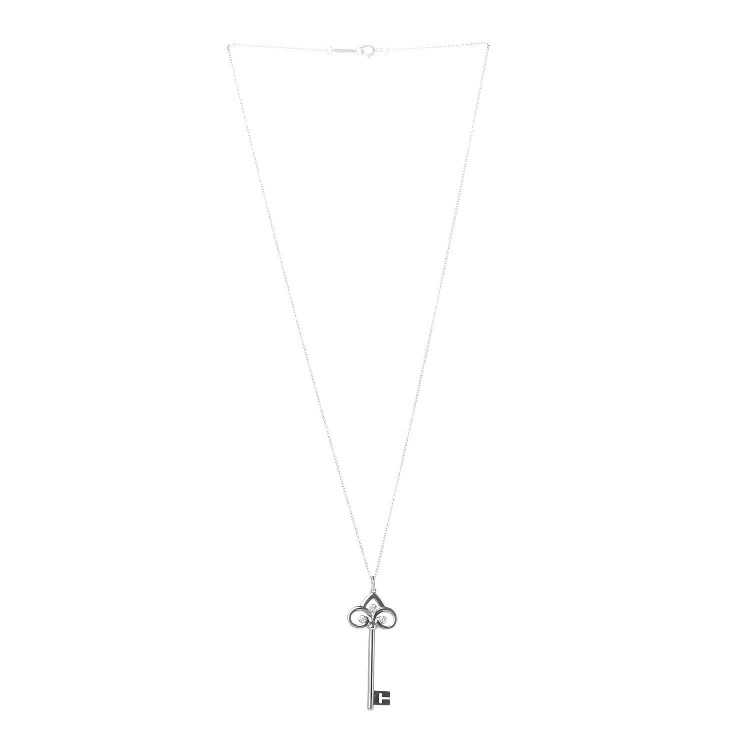 Tiffany 18K White Gold Diamond Fleur De Lis Key Pendant Necklace 3 of 7