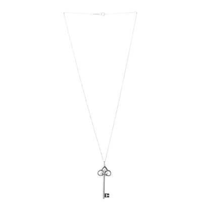 Tiffany 18K White Gold Diamond Fleur De Lis Key Pendant Necklace 3 of 7