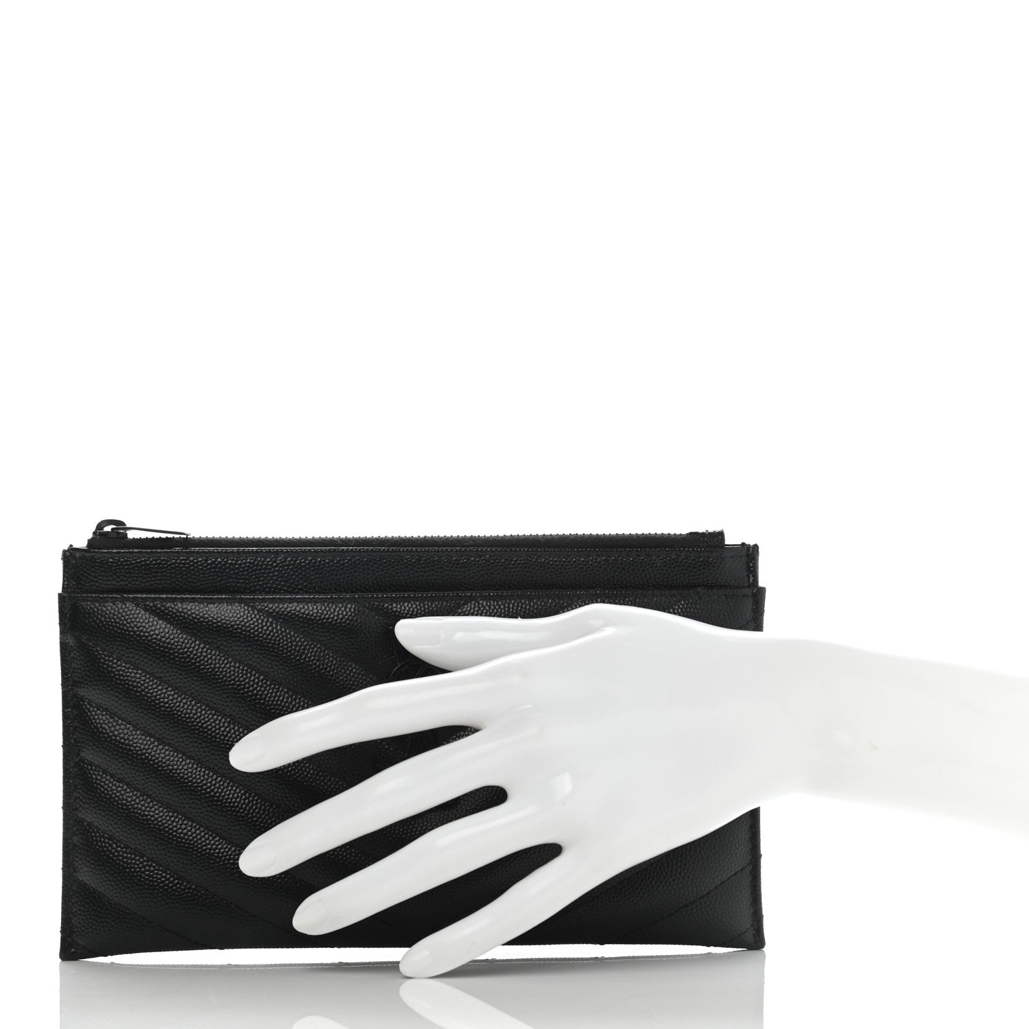 Saint Laurent Grain De Poudre Chevron Monogram Bill Pouch Black 2 of 11