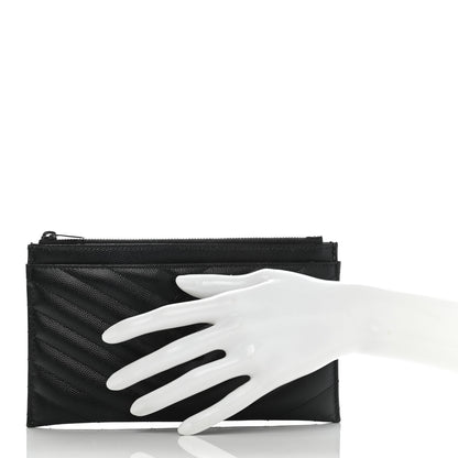Saint Laurent Grain De Poudre Chevron Monogram Bill Pouch Black 2 of 11