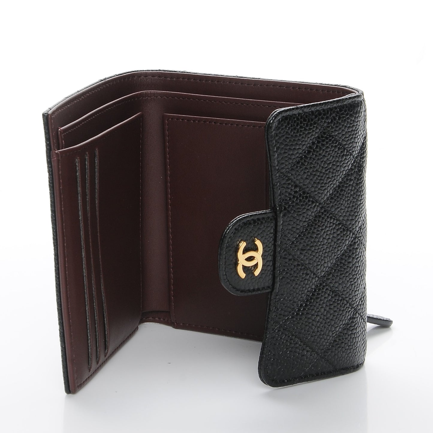 Caviar Quilted Compact Flap Wallet Black