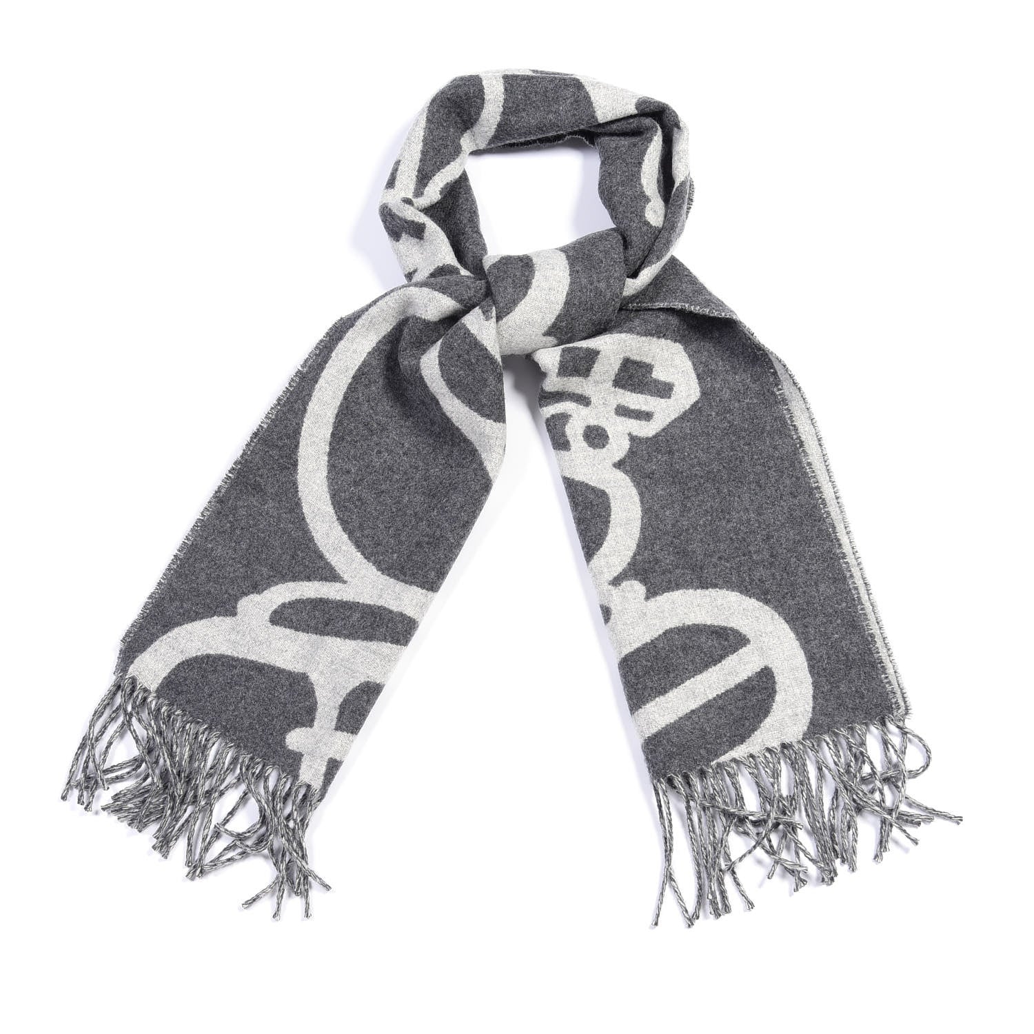 Hermes Cashmere Boucles et Camails Muffler Anthracite Gris Clair 3 of 3