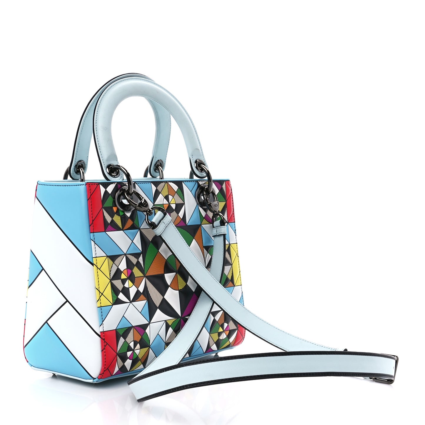 X EDUARDO TERRAZAS Printed Calfskin Medium Lady Dior Art Light Blue Multicolor
