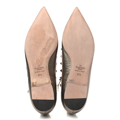 Valentino Garavani Metallic Pebbled Calfskin Rockstud Cage Ballerina Flats 37.5 Sasso Poudre 5 of 7