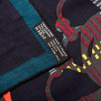 Hermes Cashmere Silk Cavalcadour Shawl 140 Caban Bordeaux Vert 2 of 6