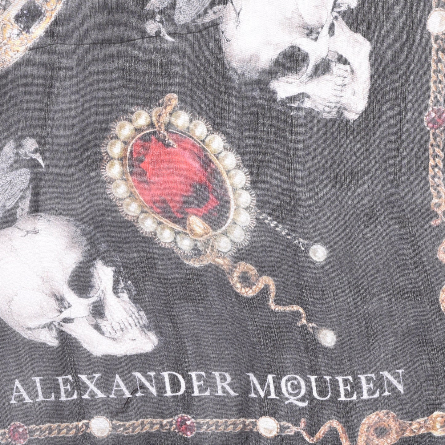 Silk Chiffon Skull Butterfly Scarf Black Multicolor