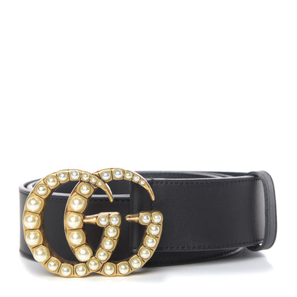 Gucci Moon Calfskin Pearl Double G 40mm Belt 95 38 Black Cream 1 of 6
