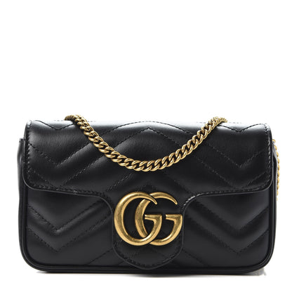 Gucci Calfskin Matelasse Super Mini GG Marmont Shoulder Bag Black 1 of 10