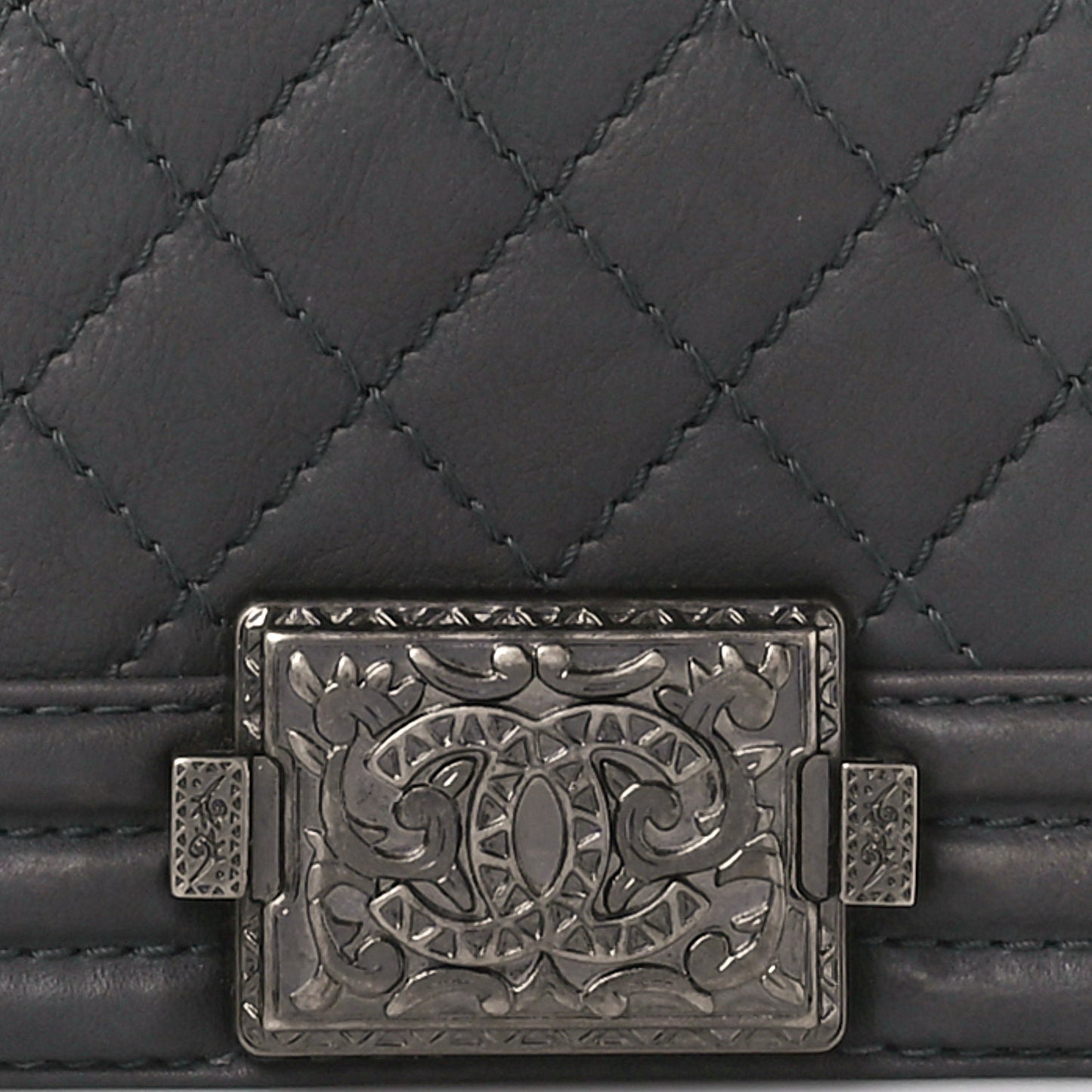 Calfskin Quilted Metal Embellished Paris Dallas Medium Boy Flap Grey
