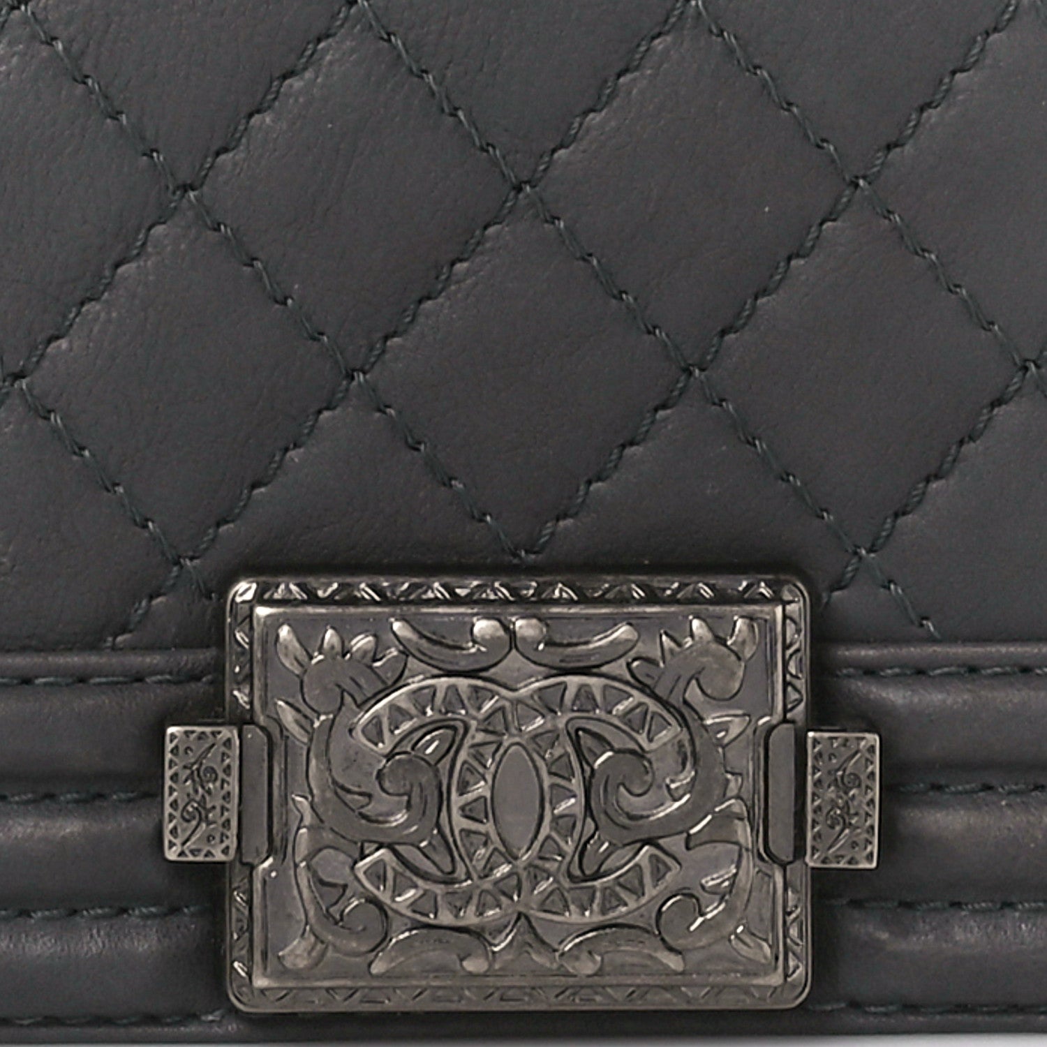 Chanel Calfskin Quilted Metal Embellished Paris Dallas Medium Boy Flap Grey 8 of 10