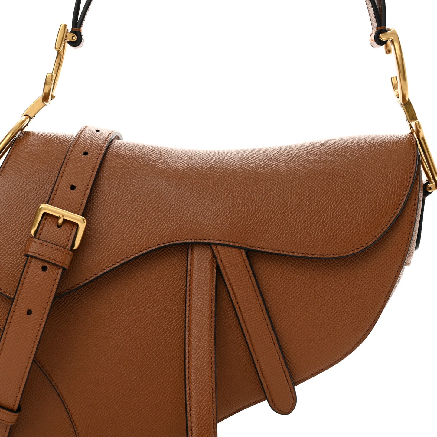 Grained Calfskin Saddle Bag With Strap Camello