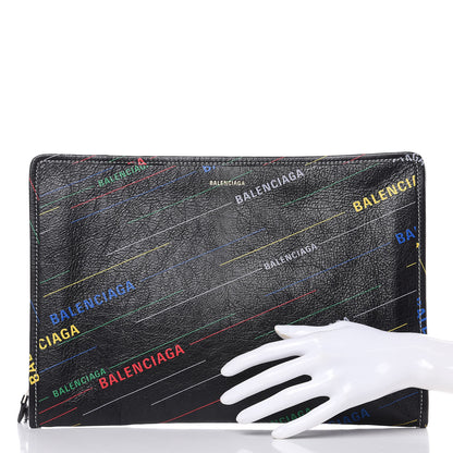 Balenciaga Agneau Arena Logo Multicolor Print Bazar Pouch Black Multicolor 2 of 6