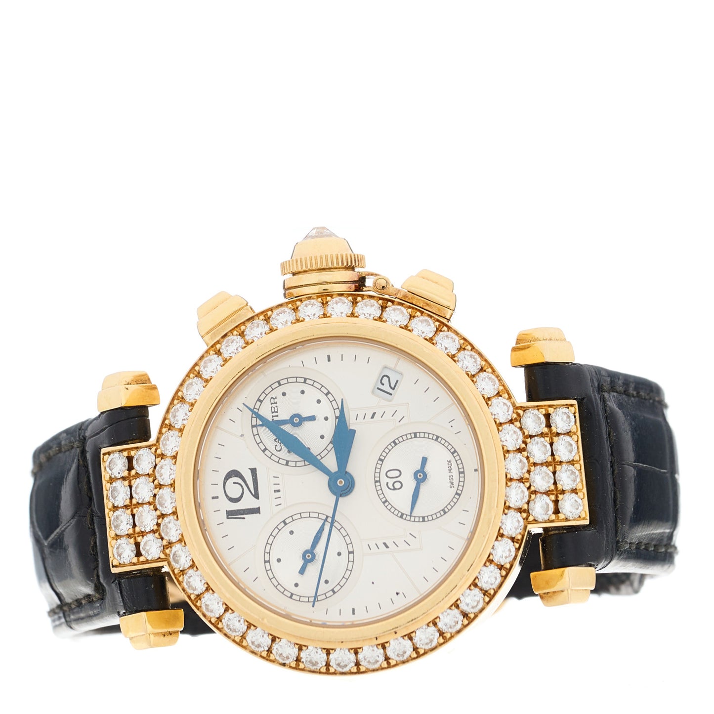 18K Yellow Gold Alligator Diamond Bezel 32mm Pasha C Chronograph Automatic Watch