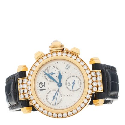Cartier 18K Yellow Gold Alligator Diamond Bezel 32mm Pasha C Chronograph Automatic Watch 2 of 5