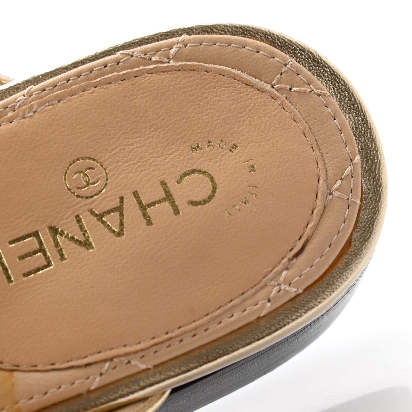 Metallic Lambskin Chain Braided Mules 40.5 Light Gold