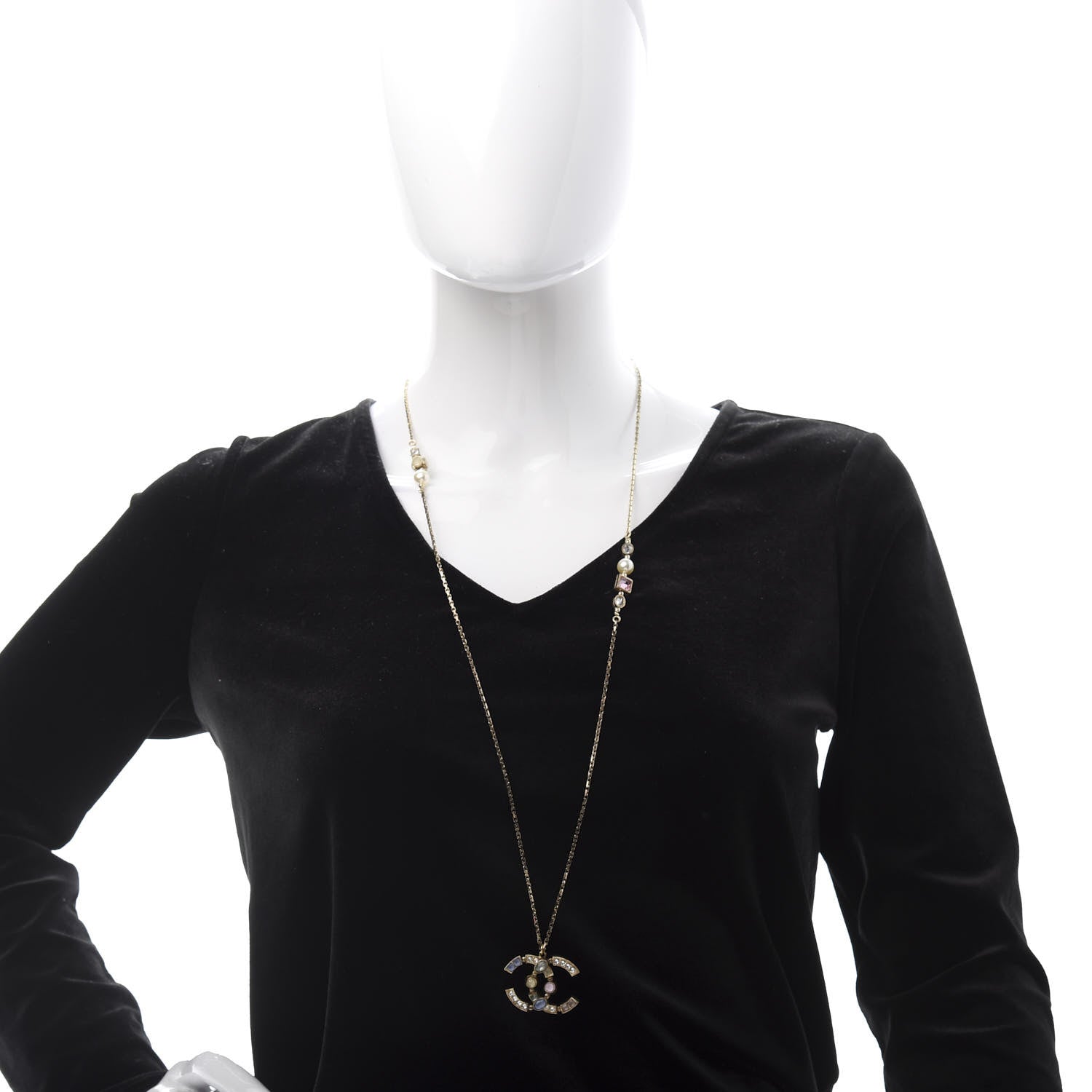 Chanel Crystal CC Pendant Necklace Gold Multicolor 2 of 7