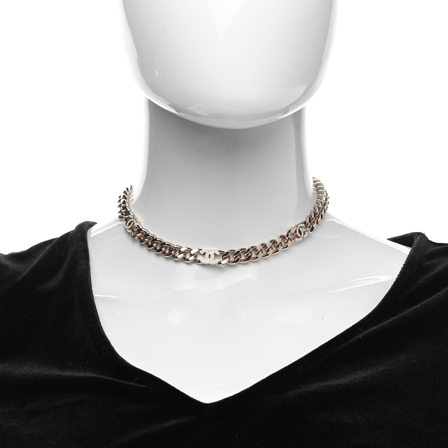 Chanel Metal Enamel Chain CC Choker Gold White 2 of 6