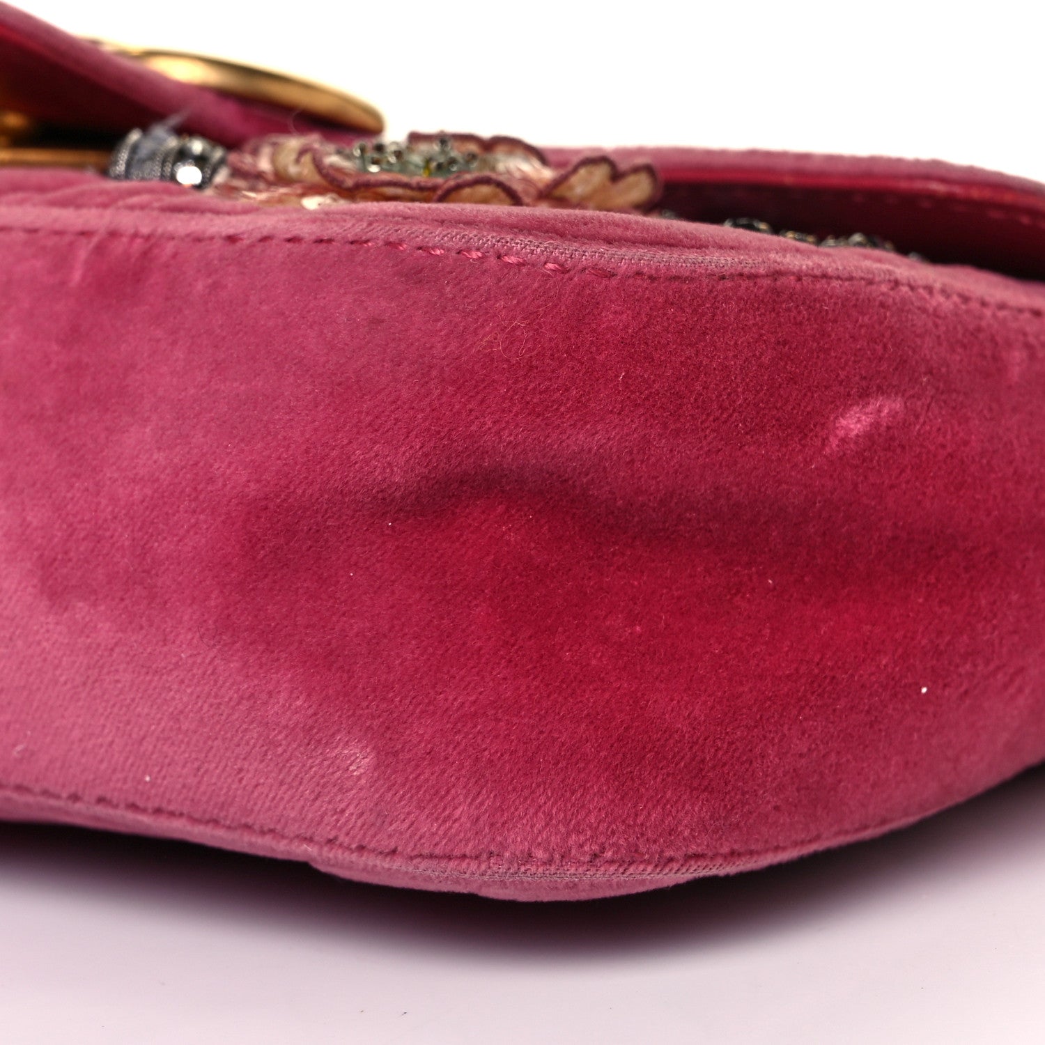 Gucci Velvet Matelasse Embroidered Mini GG Marmont Shoulder Bag Light Raspberry Rose 8 of 11