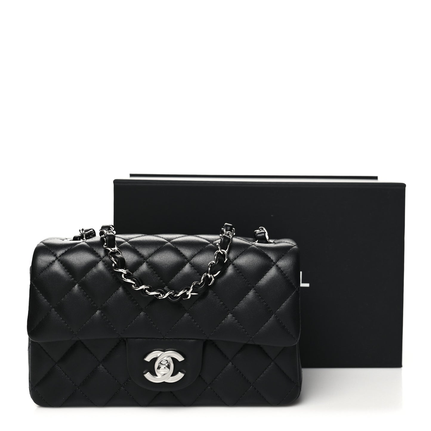 Lambskin Quilted Mini Rectangular Flap Black