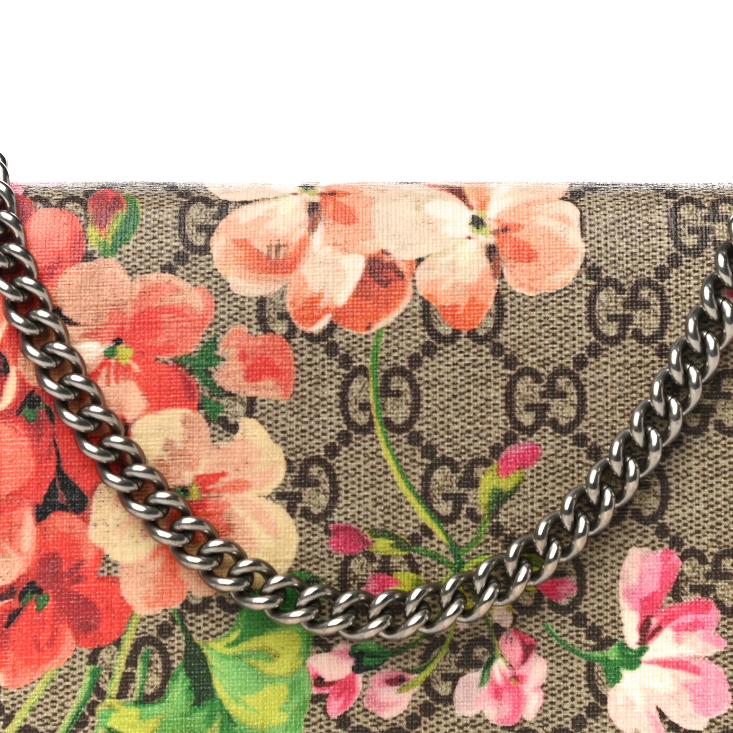 Gucci GG Supreme Monogram Blooms Chain Wallet Beige Multicolor Dry Rose 8 of 14