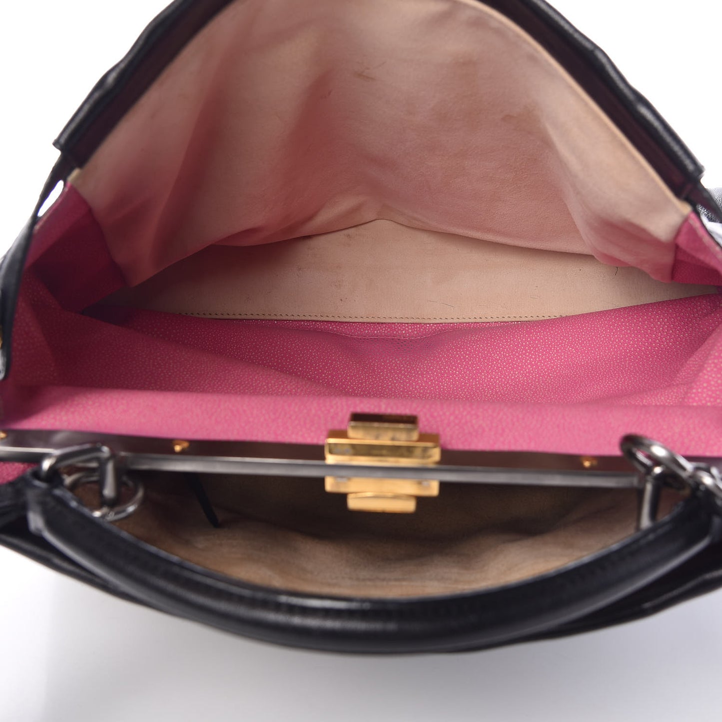 Goatskin Large Peekaboo Iconic Satchel Black Lampone