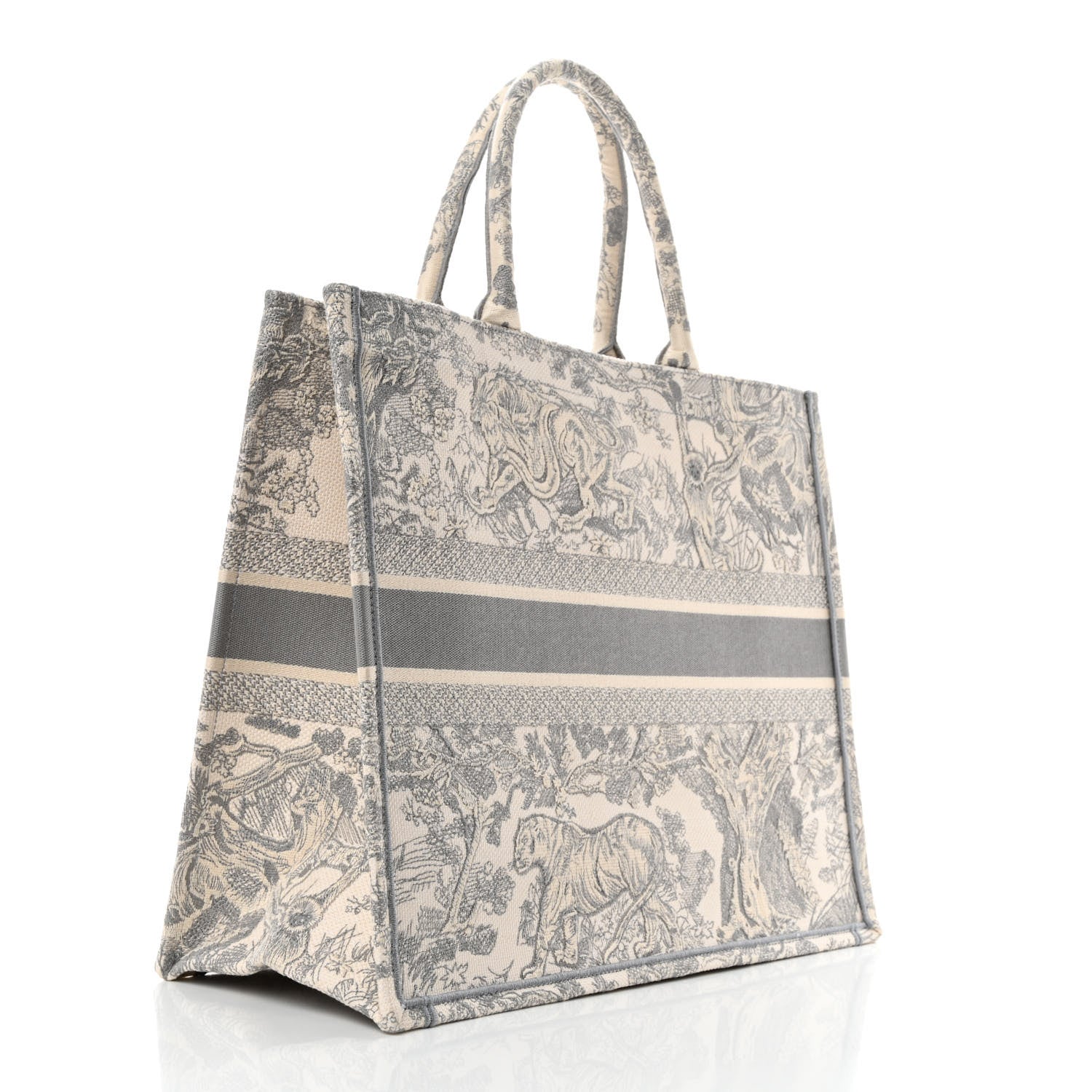 Christian Dior Canvas Embroidered Large Dioriviera Toile De Jouy Book Tote Gray 2 of 10