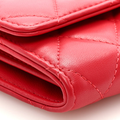 Chanel Lambskin Quilted Pearl Crush Card Holder With Chain Red 8 of 10