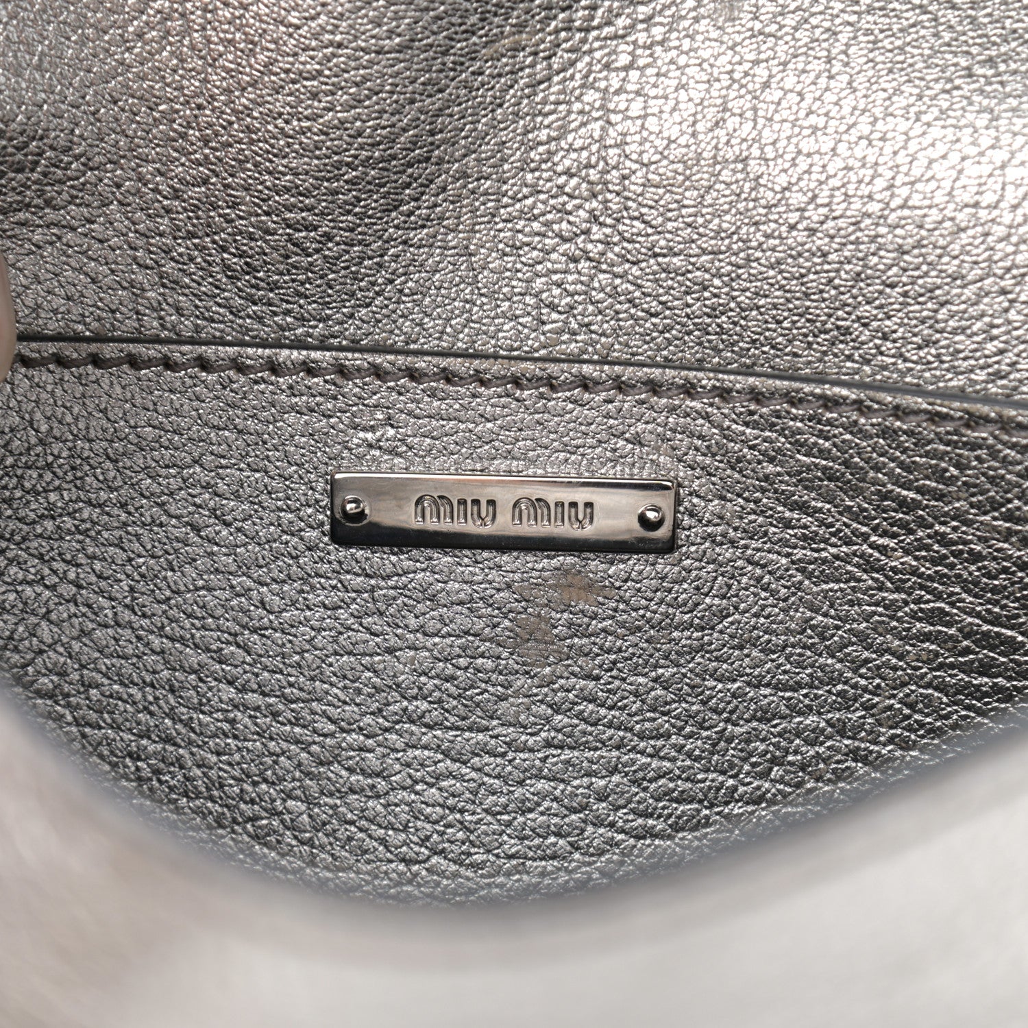 Miu Miu Metallic Goatskin Madras Crystal Embellished Shoulder Bag Cromo 6 of 12