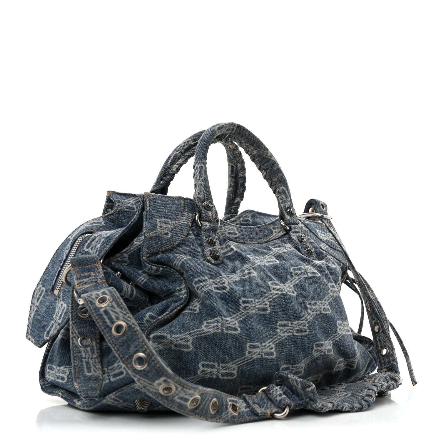 Balenciaga Denim BB Monogram Neo Cagole City Handbag Blue 4 of 17