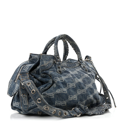 Balenciaga Denim BB Monogram Neo Cagole City Handbag Blue 4 of 17