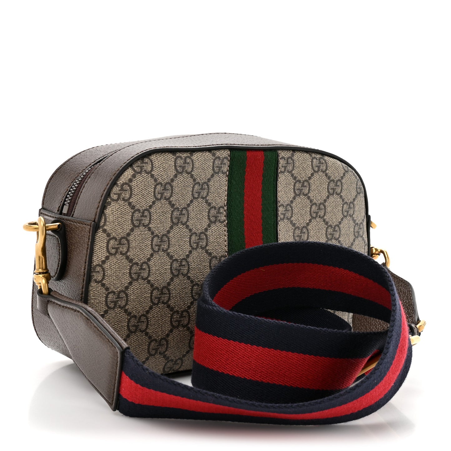 GG Supreme Monogram Textured Dollar Calfskin Web Ophidia Small Crossbody Bag Beige Ebony New Acero