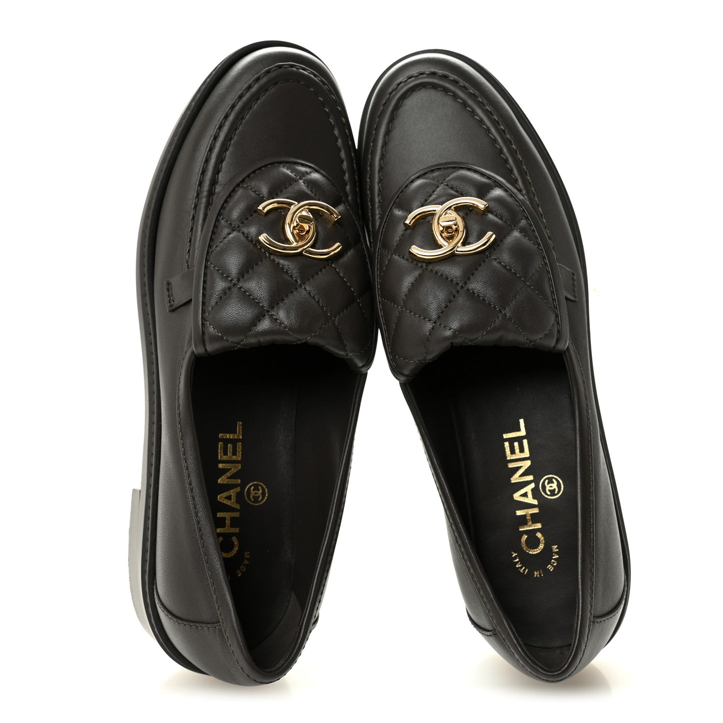 Lambskin Quilted CC Turnlock Loafers 39 Dark Brown