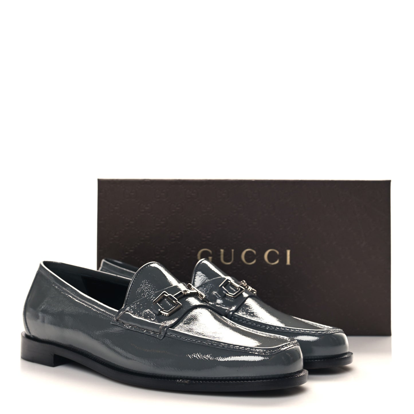 Naplack Patent Horsebit Banks Loafers 40 Melange Platinum