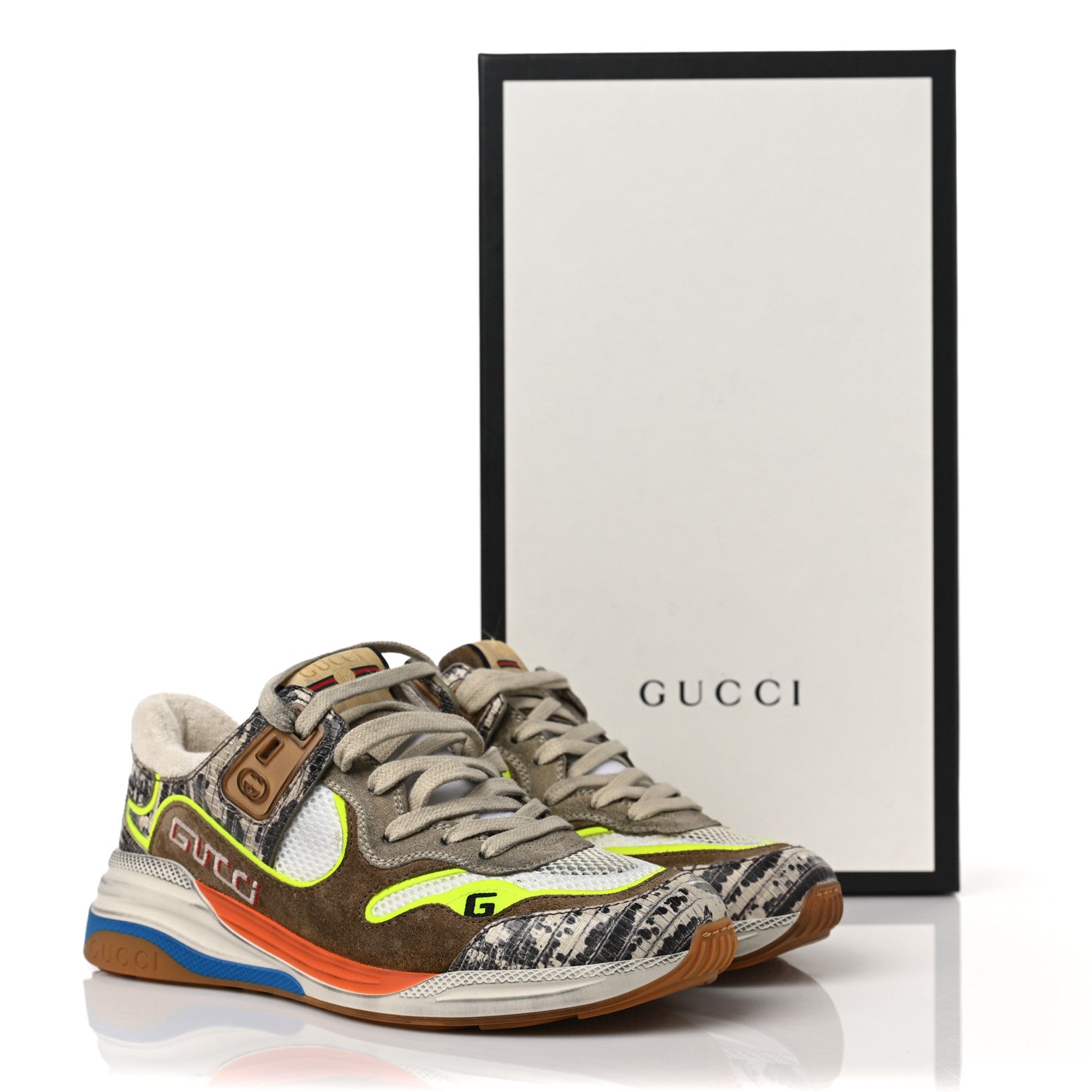 Gucci Suede Calfskin Tejus Printed Womens Ultrapace Sneakers 36 Natural Ardesia Neon Yellow 11 of 11