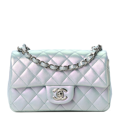 Chanel Iridescent Calfskin Quilted Mini Rectangular Flap Light Blue 1 of 11