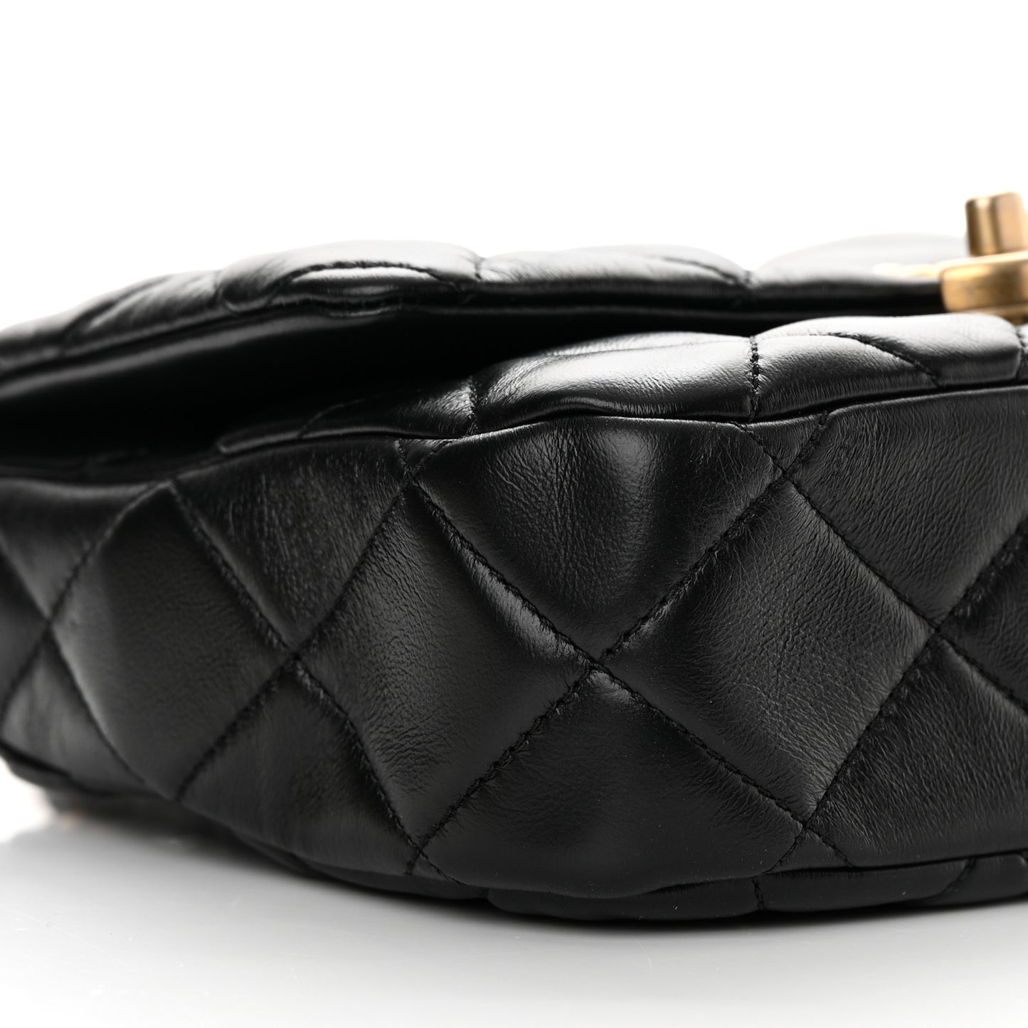 Lambskin Quilted Small Lacquered Chain Flap Black