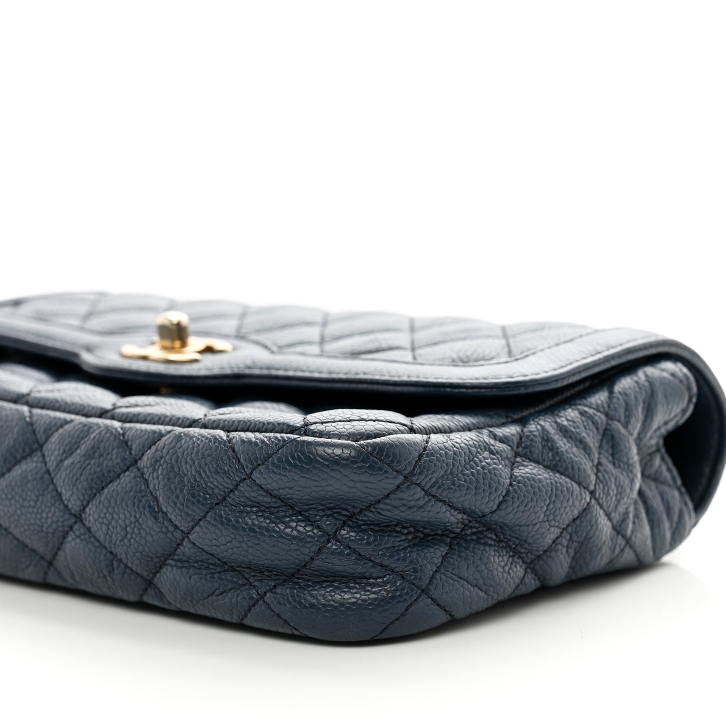 Crumpled Grained Calfskin Small Two Tone Flap Navy