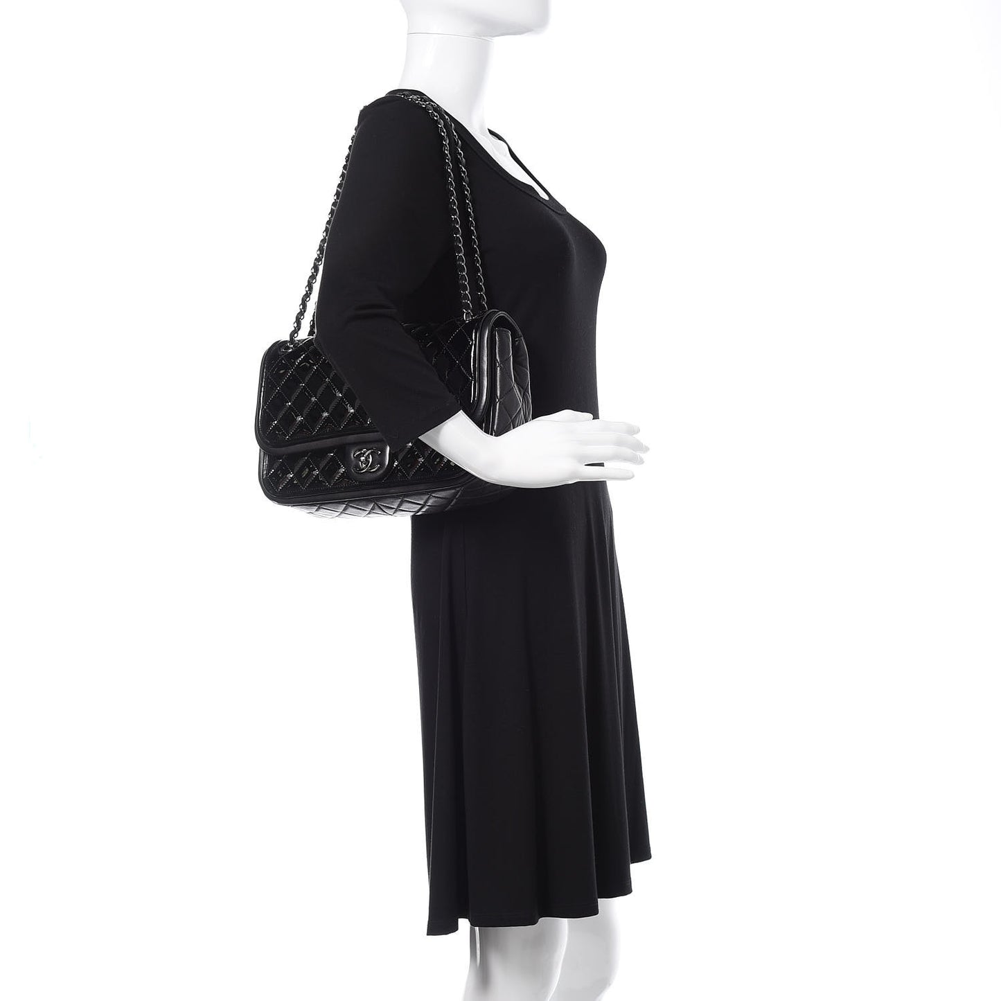 Patent Quilted Jumbo Classic Twist Flap Bag Black
