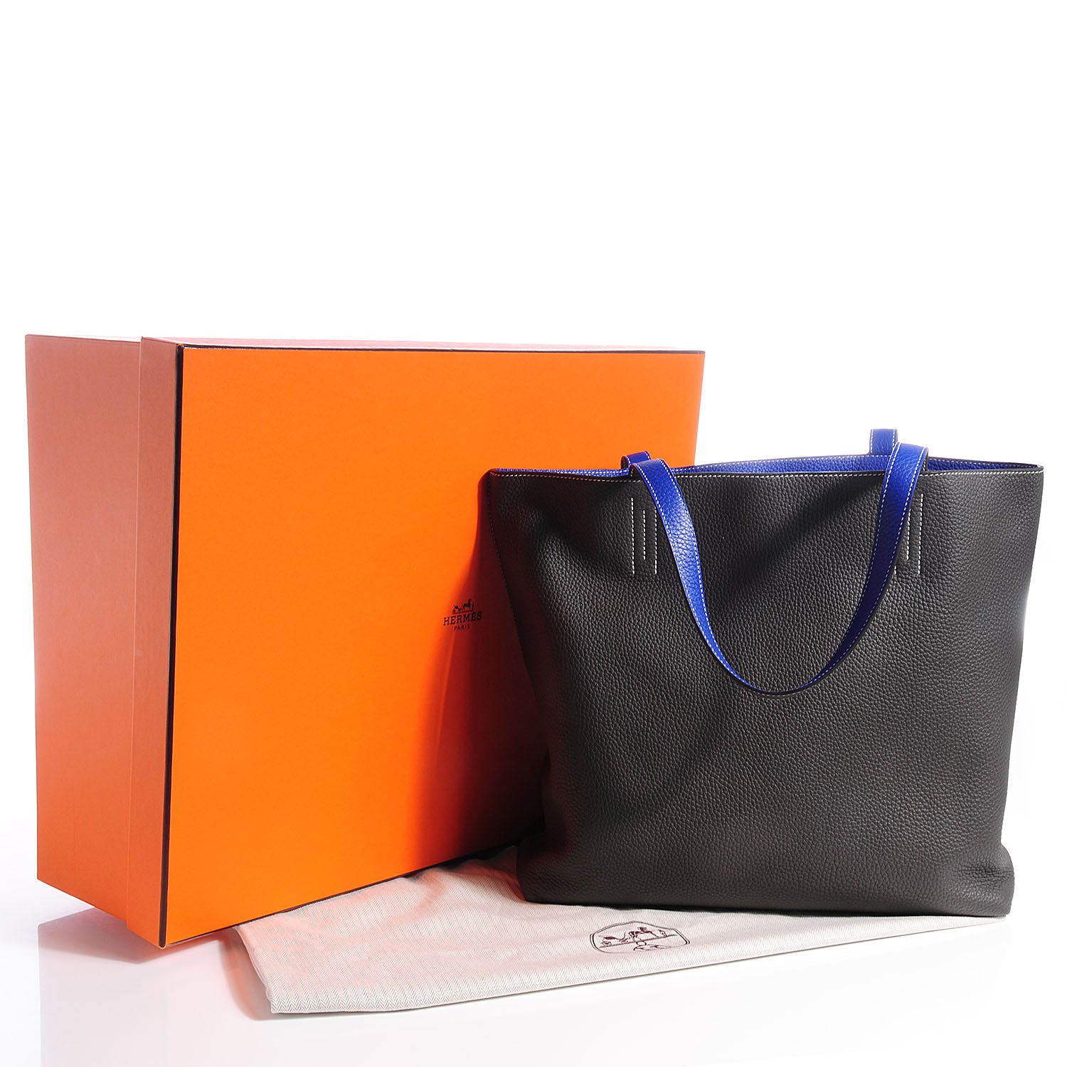 Hermes Taurillon Clemence Double Sens 45 Reversible Tote Graphite Bleu Electrique 10 of 12