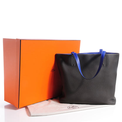 Hermes Taurillon Clemence Double Sens 45 Reversible Tote Graphite Bleu Electrique 10 of 12