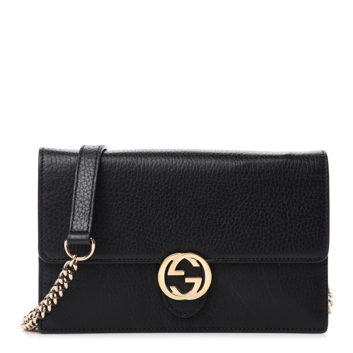 Dollar Calfskin Interlocking G Chain Wallet Black