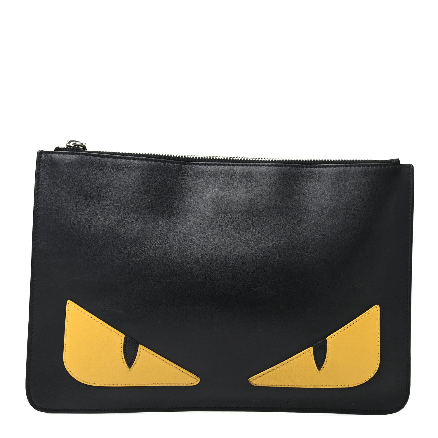 Fendi Vitello Century Monster Eyes Inlay Pouch Black Giallo 1 of 7