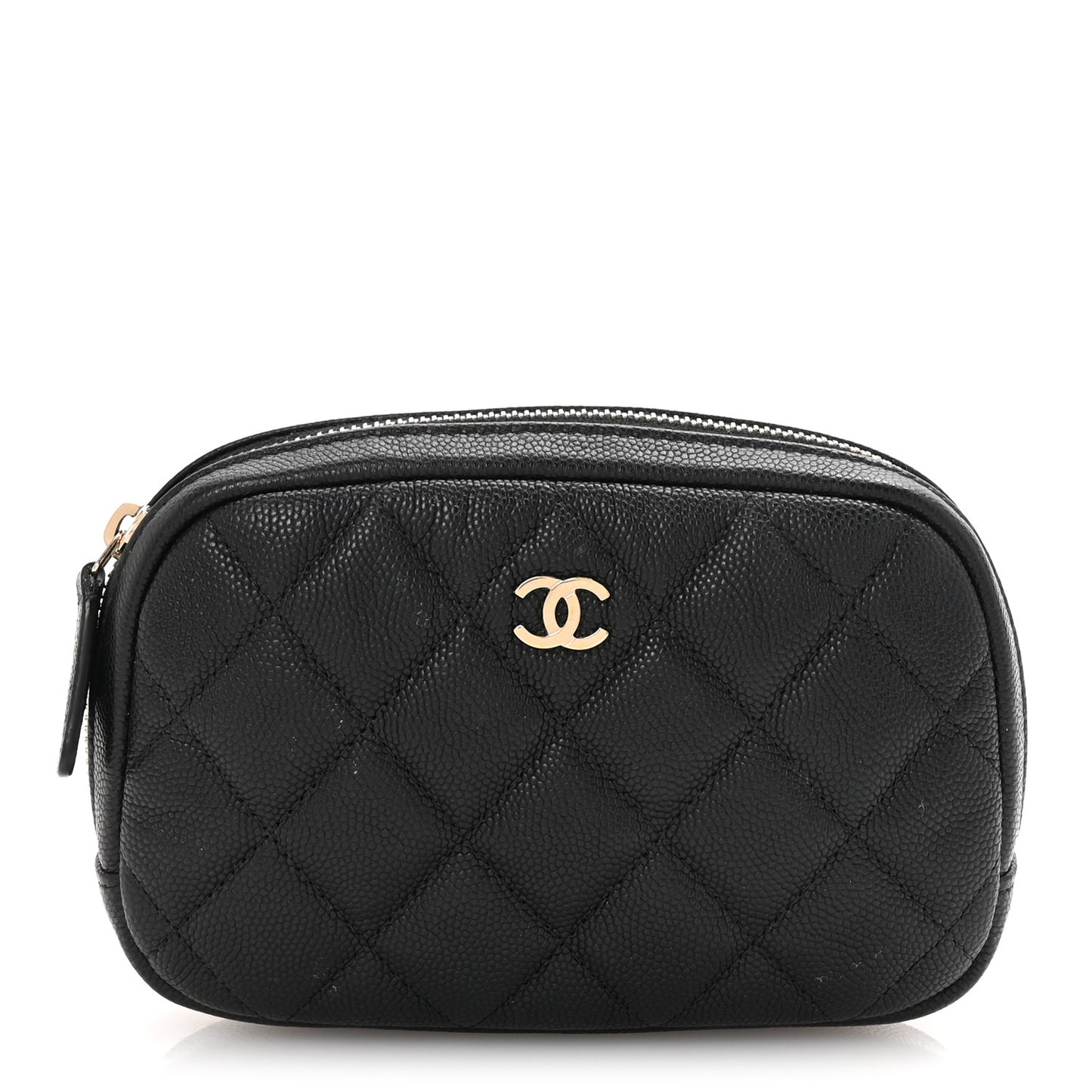 Lambskin Quilted Small Curvy Pouch Cosmetic Case Black