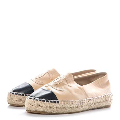 Chanel Lambskin CC Espadrilles 35 Beige Black 3 of 9