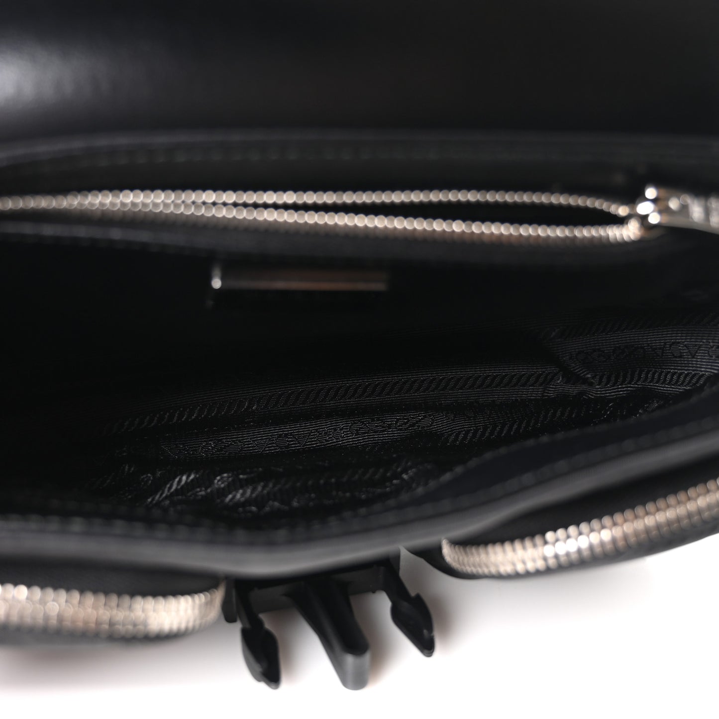 Re-Nylon Spazzolato Double Pocket Buckle Shoulder Bag Black