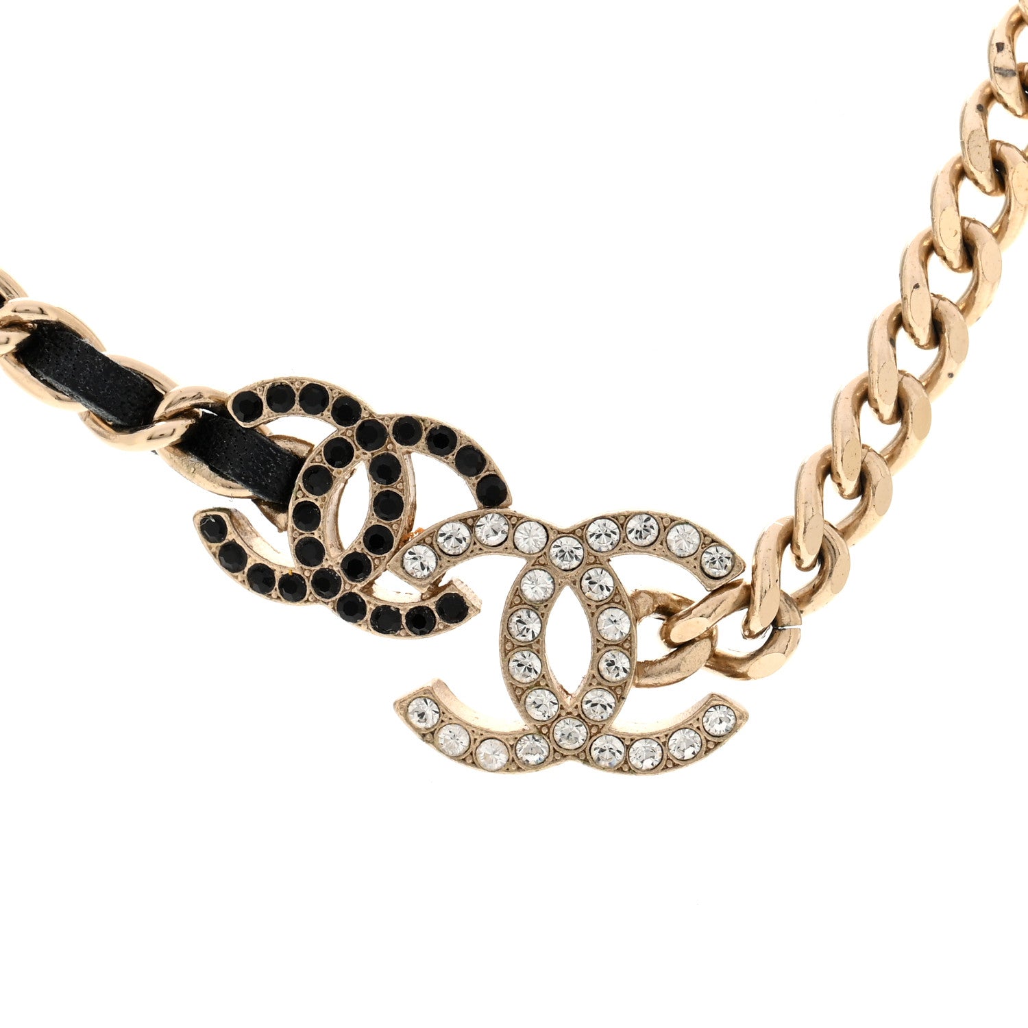Chanel Lambskin Crystal CC Chain Choker Necklace Black Gold 4 of 6